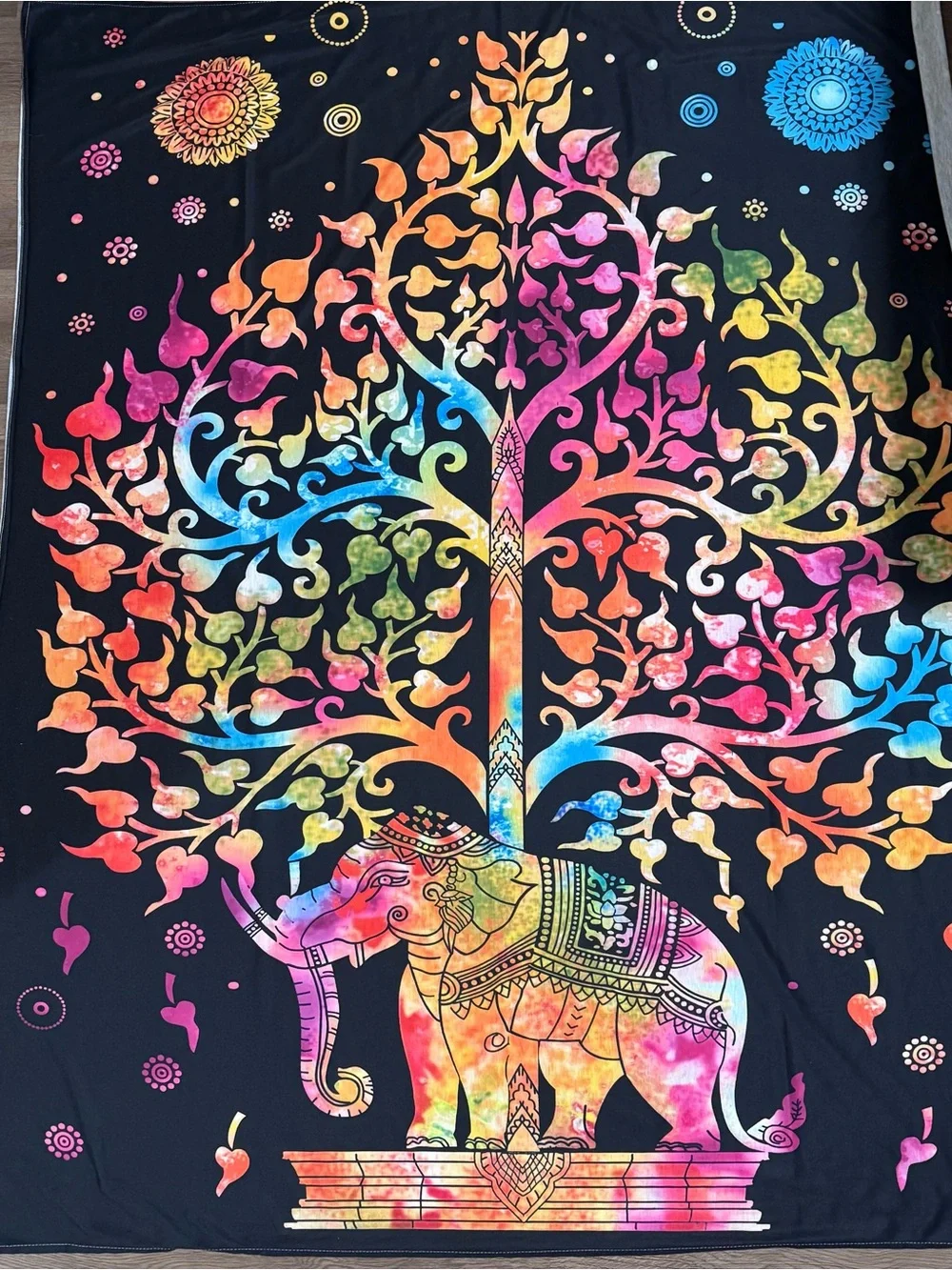 Multicolor Tree of Life Tapestry Wall Hanging - Vibrant Black Background